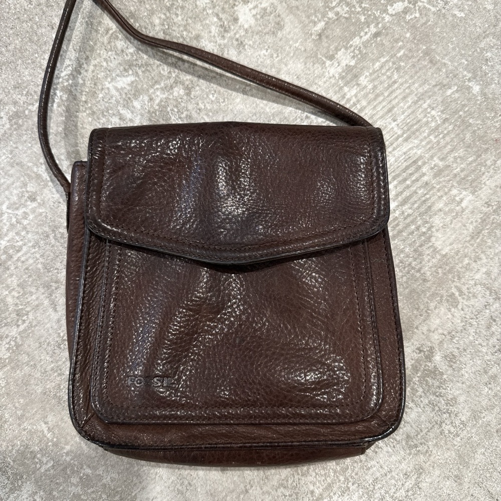 Vintage Fossil Dark Brown Leather Shoulder Crossbody Bag